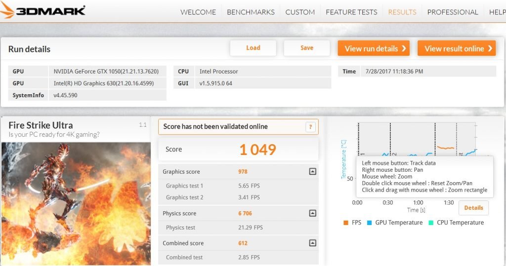 Benchmark 3DMark Asus Zenbook Pro UX550