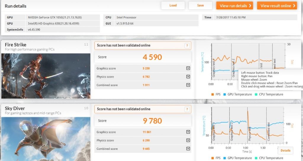 Benchmark 3DMark Asus Zenbook Pro UX550