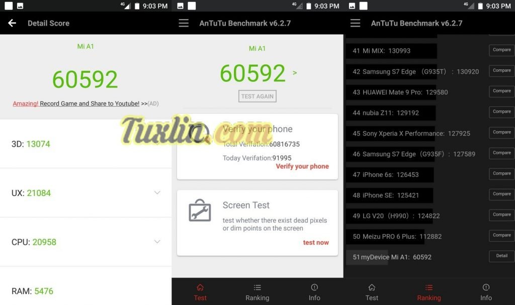 Benchmark AnTuTu v6 Xiaomi Mi A1