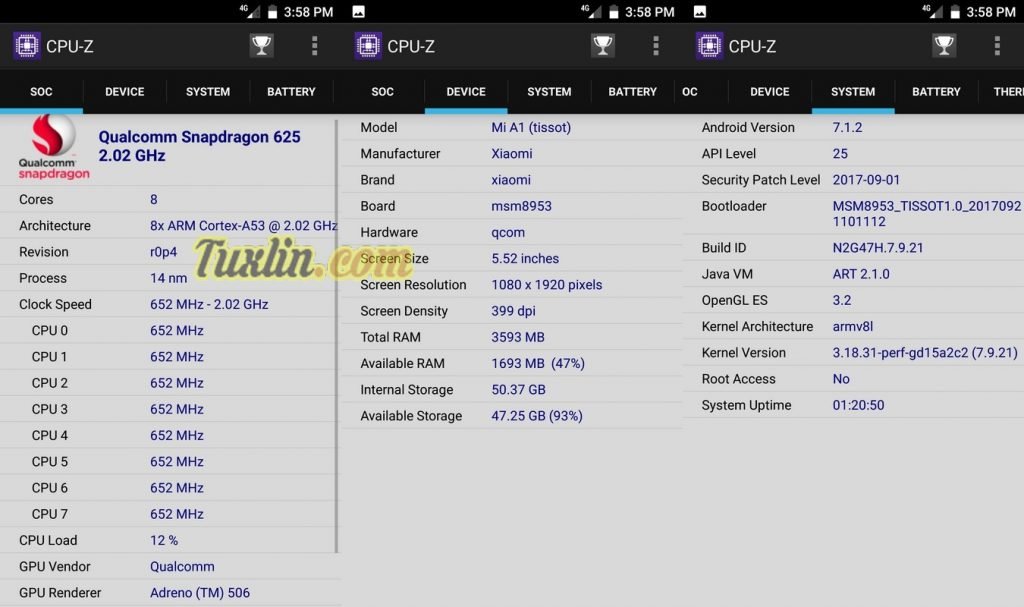 CPU-Z Xiaomi Mi A1
