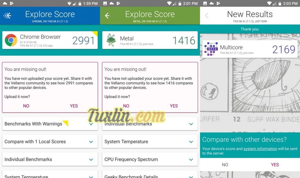 Benchmark Vellamo Xiaomi Mi A1