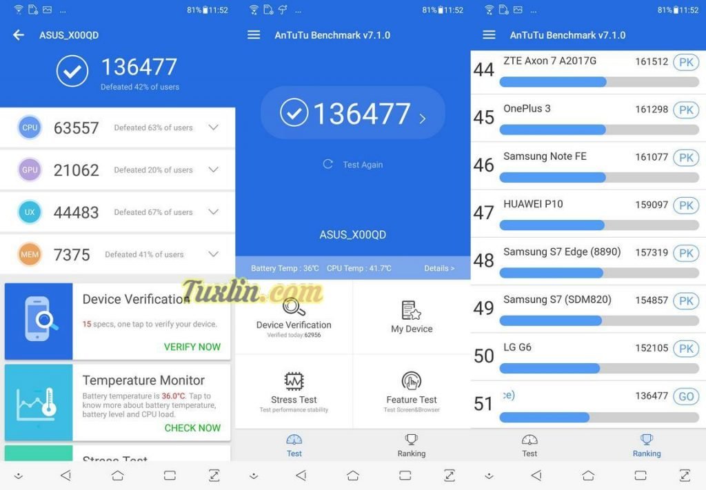 Benchmark AnTuTu v7.1 Asus Zenfone 5 ZE620KL