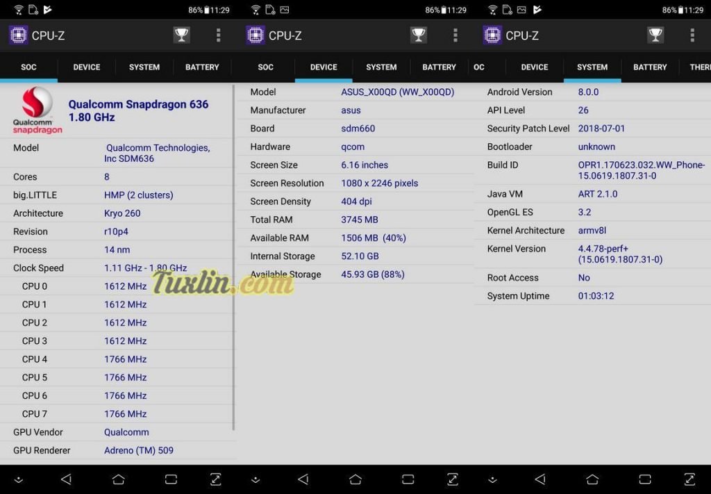 CPU-Z Asus Zenfone 5 ZE620KL