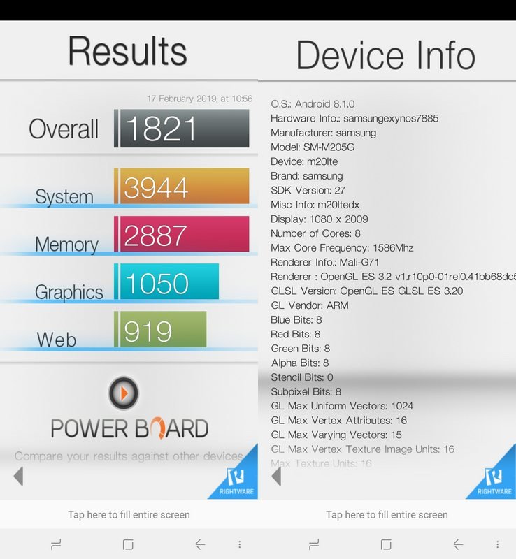 Benchmark Basemark OS II Samsung Galaxy M20