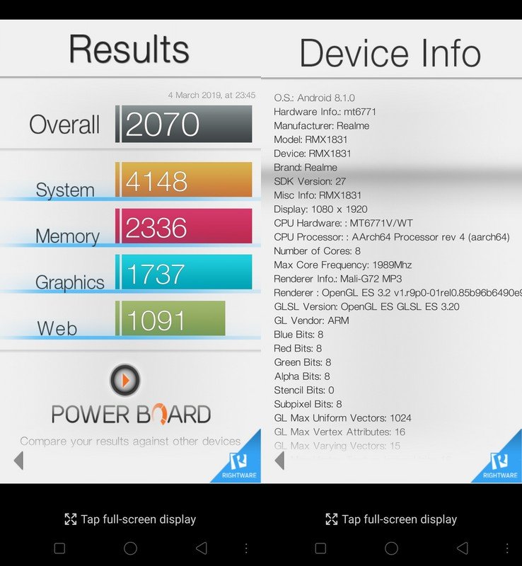 Benchmark Basemark OS II Realme U1  