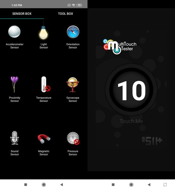 Sensorbox for Android dan MultiTouch Tester Xiaomi Redmi Note 9